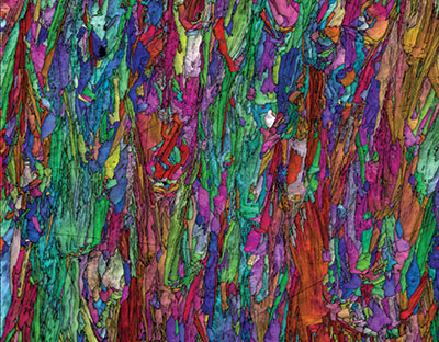 EBSD orientation map from additively manufactured nickel superalloy collected at 3,000 indexed patterns per second with Orion™ Super.