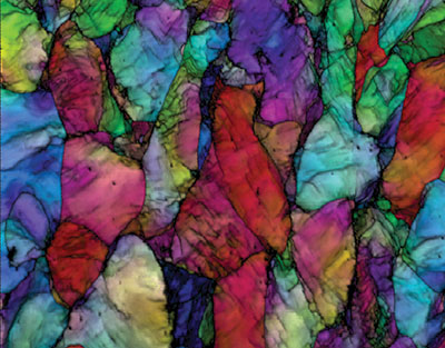 EBSD orientation map from deformed steel collected at 3,000 indexed pattern per second with Orion™ Super.