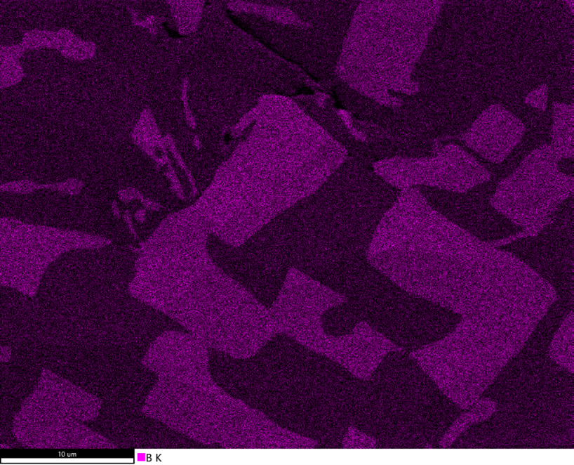 Boron elemental map collected with the EDAX Octane Elite Super using an accelerating voltage of 5 kV. Total acquisition time 55 min.
