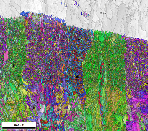 A close up of the columnar grains in the ferrite area.