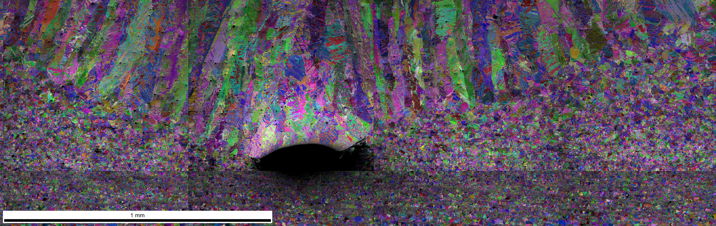 An IPF on PRIAS center map of the fine-grained ferrite zone below the melt pool.