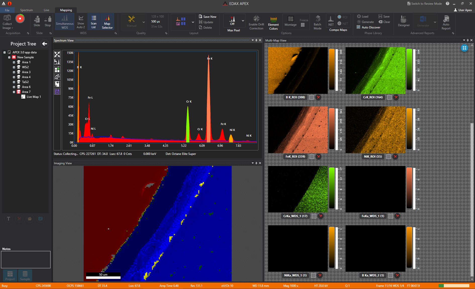 Simultaneous EDS-WDS mapping user interface.