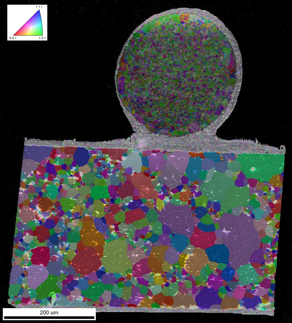 An EBSD IPF on Image Quality map of the sensor in the food thermometer.