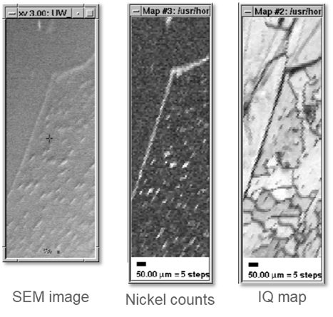 Correlation of EBSD and EDS on a meteorite.